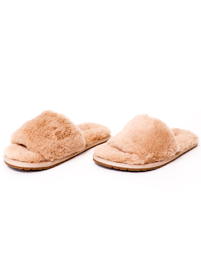 Natural cozy for you faux fur slide slippers - elle bleu shoes