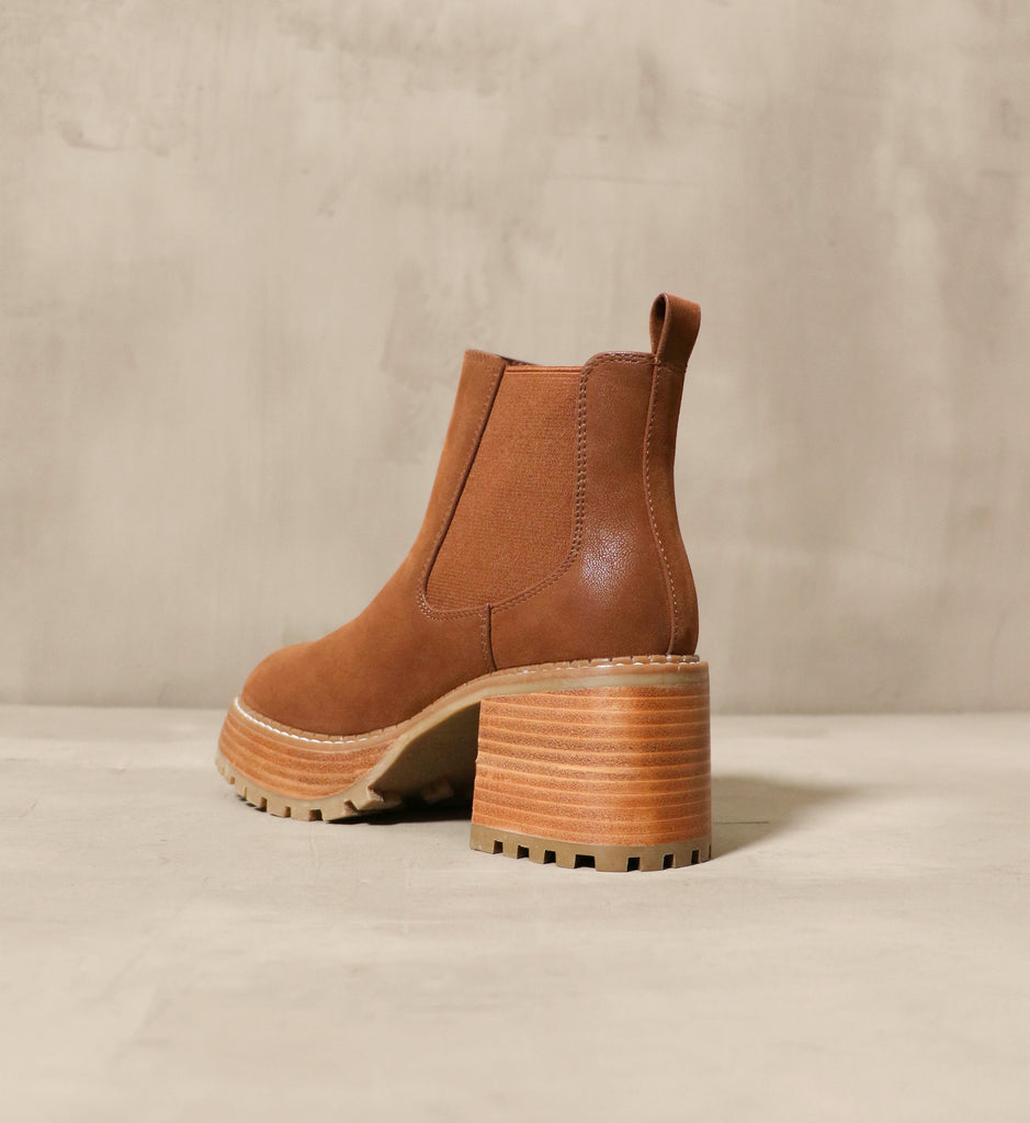 The back of Sole Obsession boot in cognac - Elle Bleu
