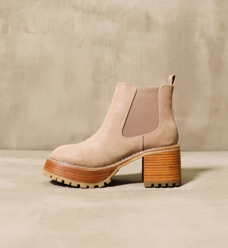 Side view of lug Boot in Stone named Sole Obsession - Elle Bleu