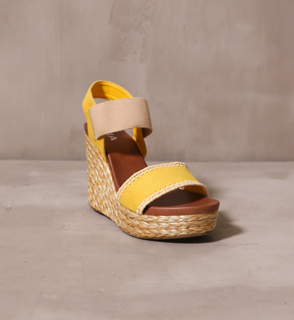 front of the open toe and braided rope wrapped platform sole on the shore thing wedge