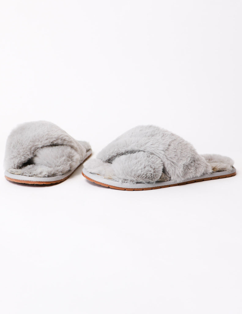 Fluffy fur the dreamers slide slippers on white background