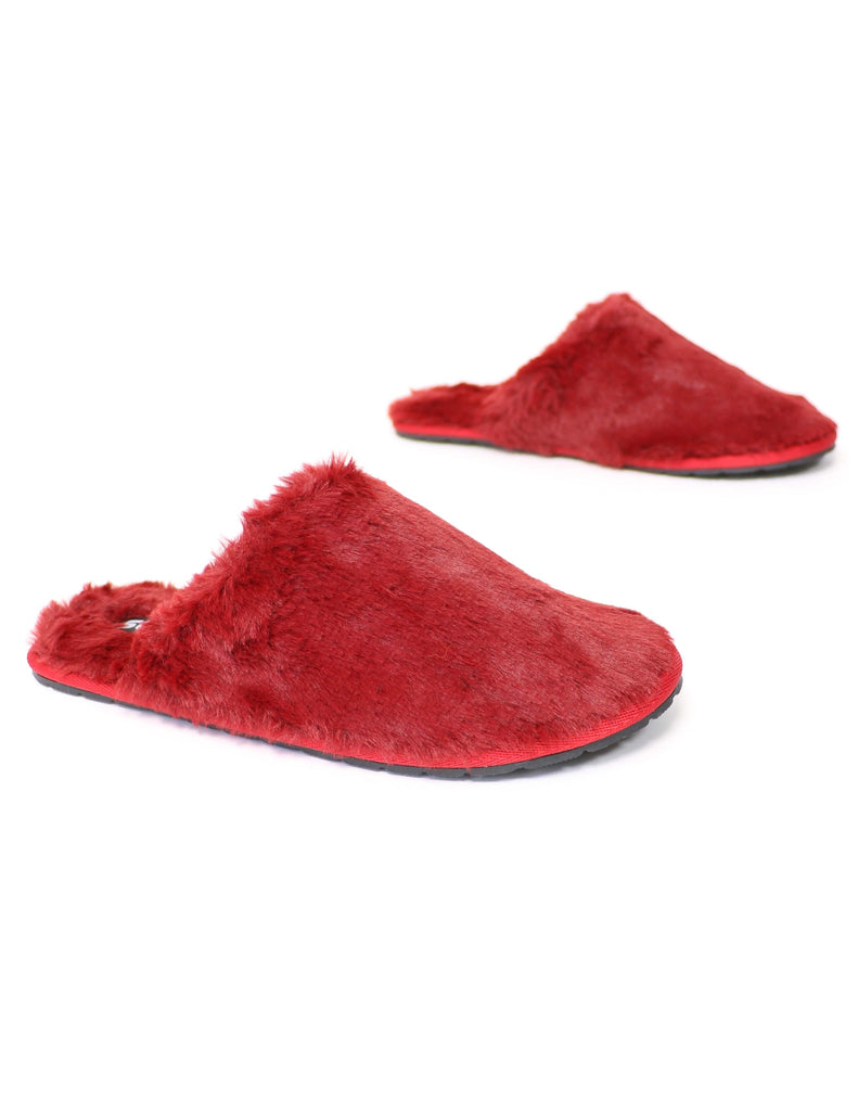 Wine fuzzy wuzzy fur closed toe slippers - elle bleu shoes