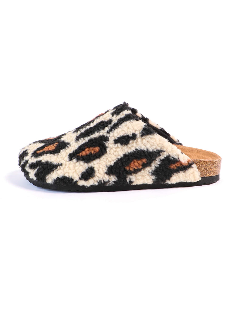 Leopard i'm teddy to go clog with shearling upper - elle bleu shoes