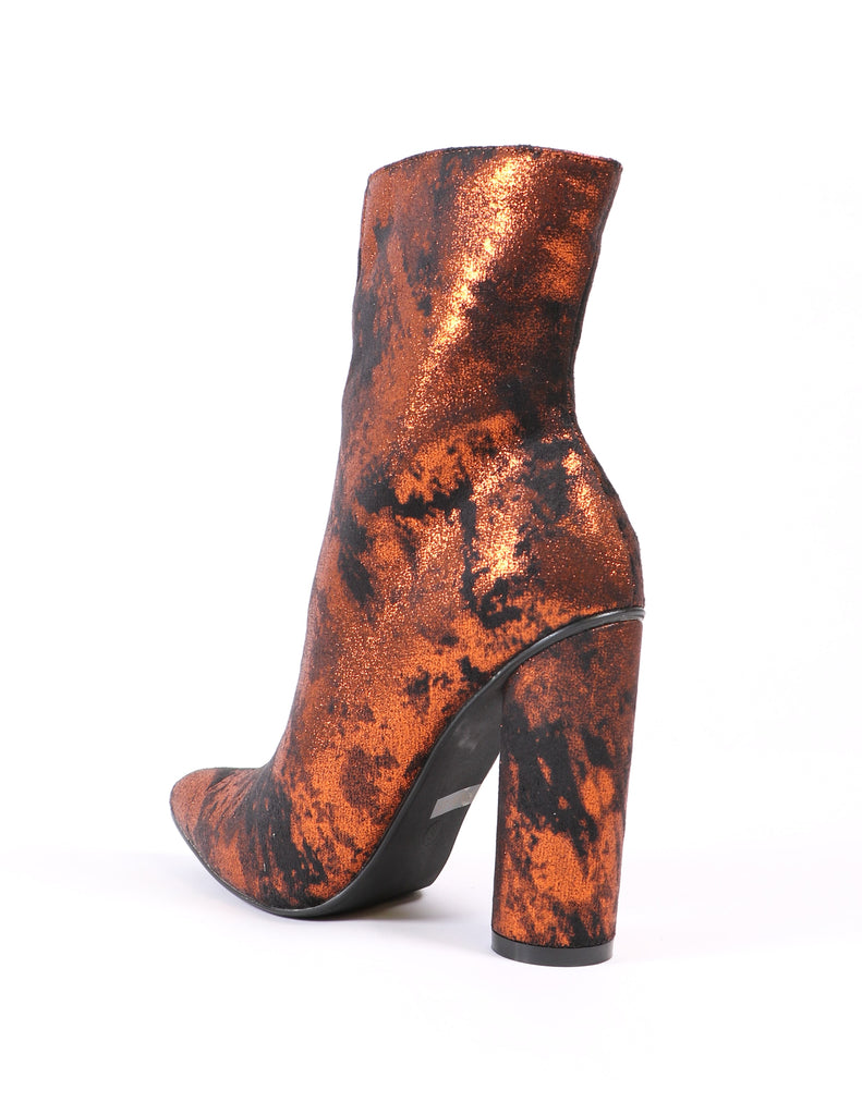 back of the rust metallic bootie on white background - elle bleu shoes