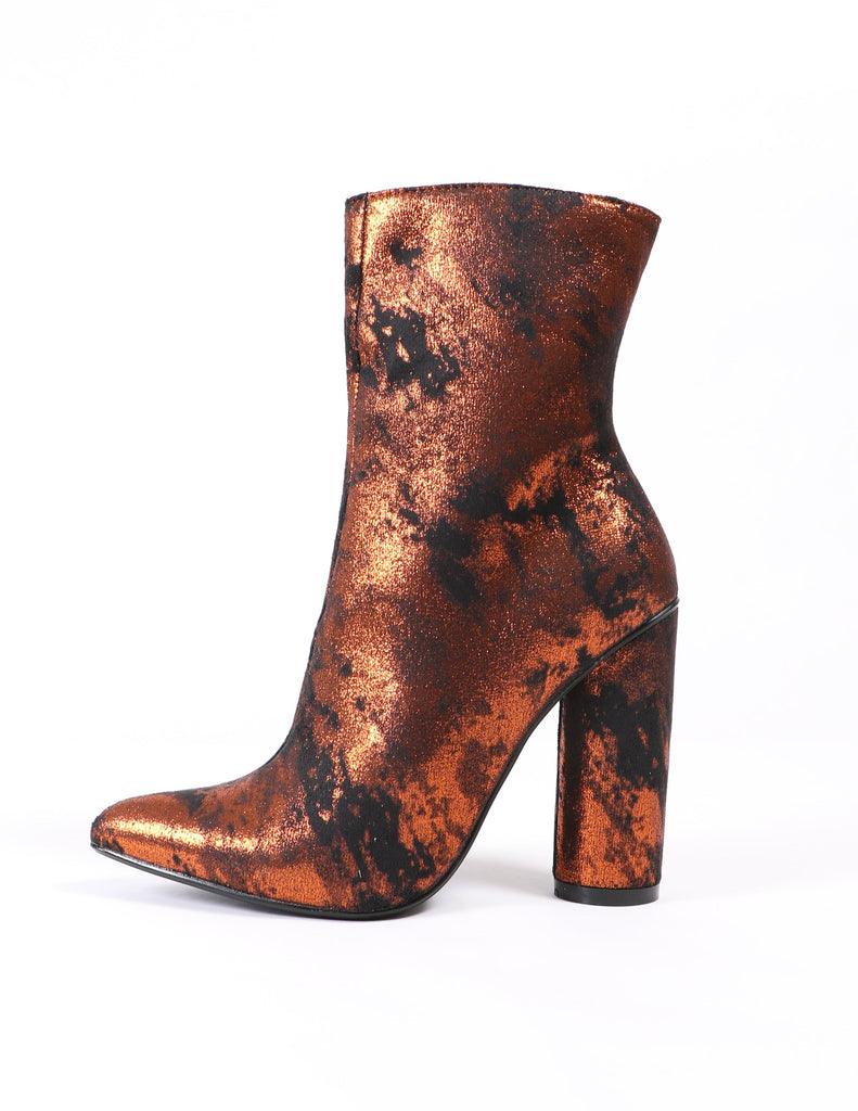 Rust colored metallic fitted ankle boots - elle bleu shoes
