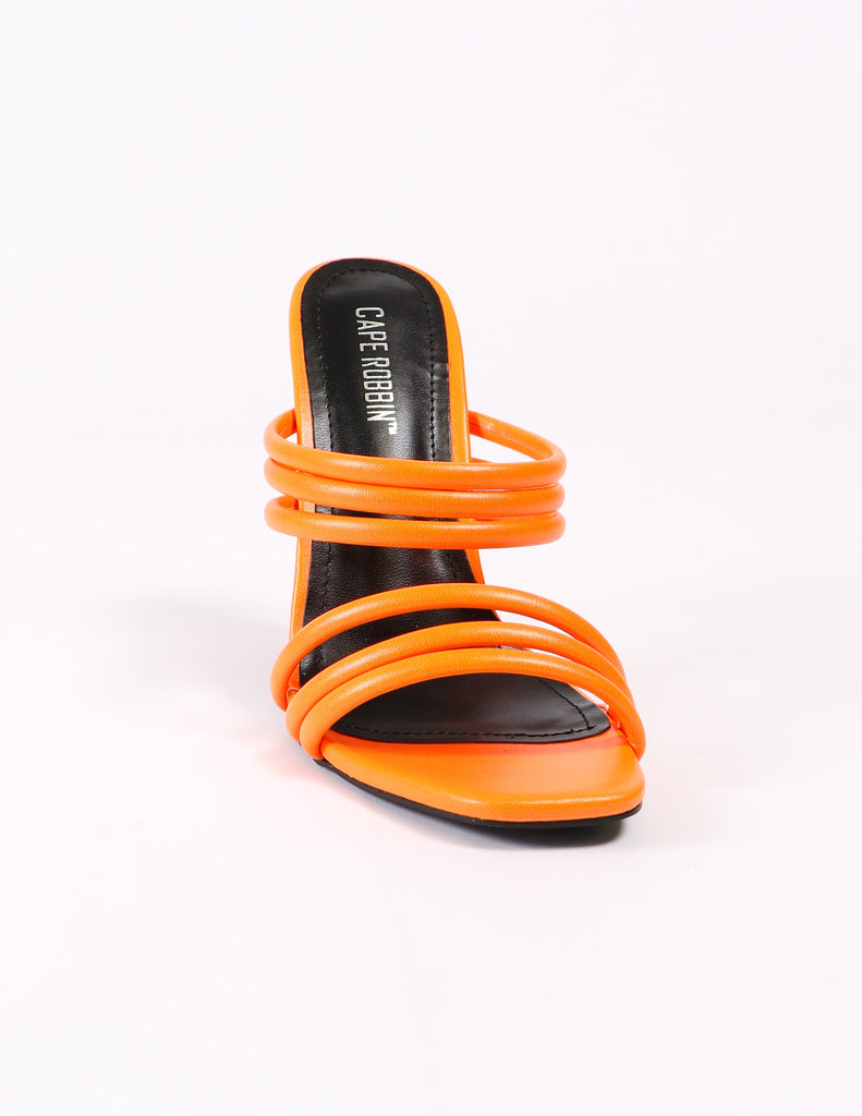 front of the orange strappy slip on heel - elle bleu shoes
