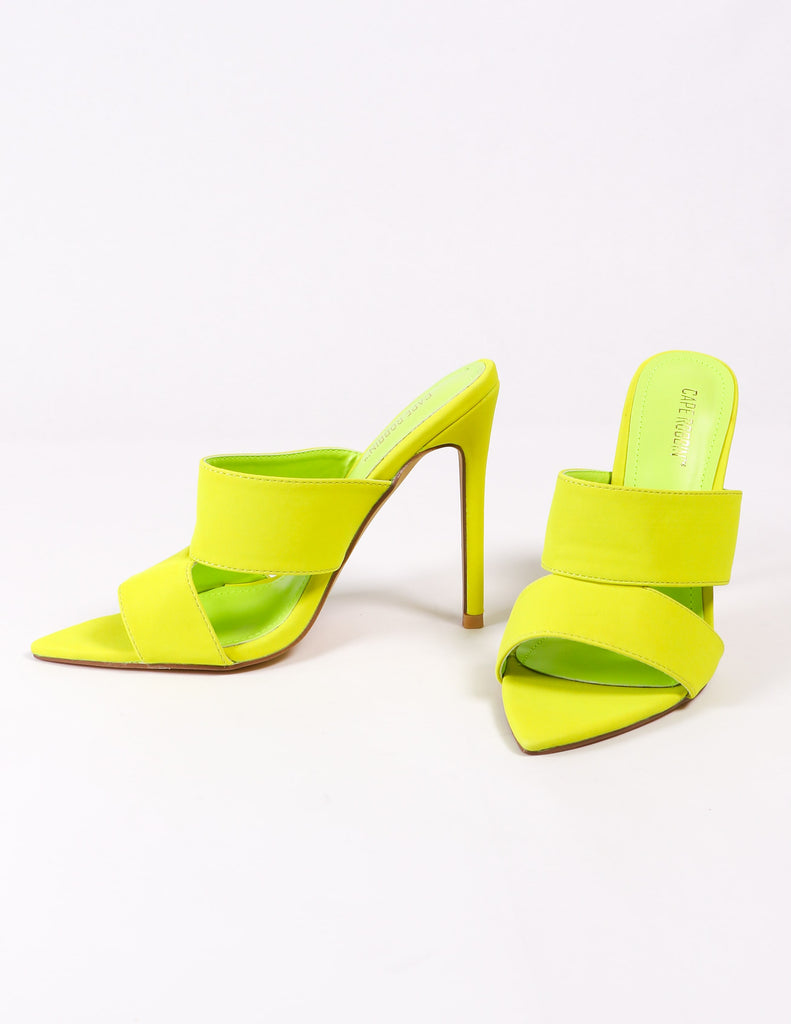 lime green heel on white background - elle bleu shoes