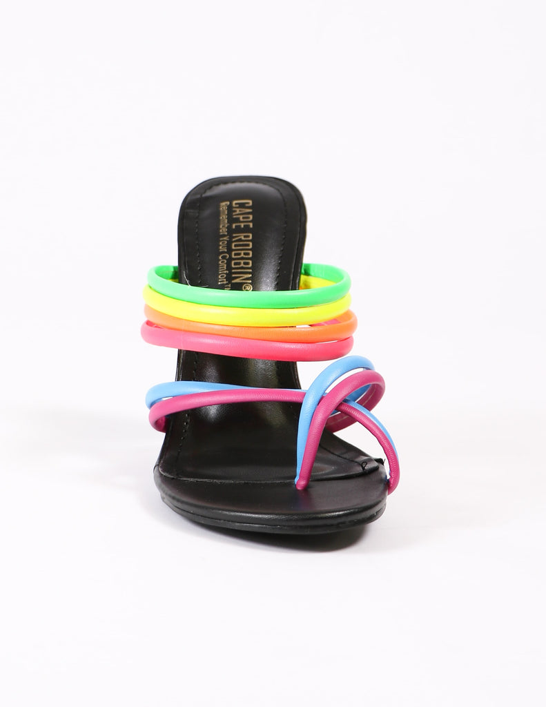 front view of the leading rainbow heels on white background - elle bleu 
