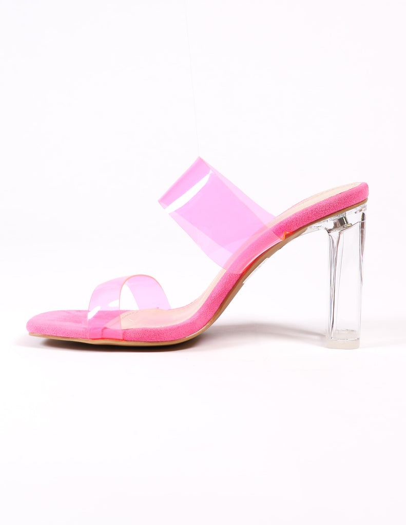 pink strappy heel on white background - elle bleu shoes