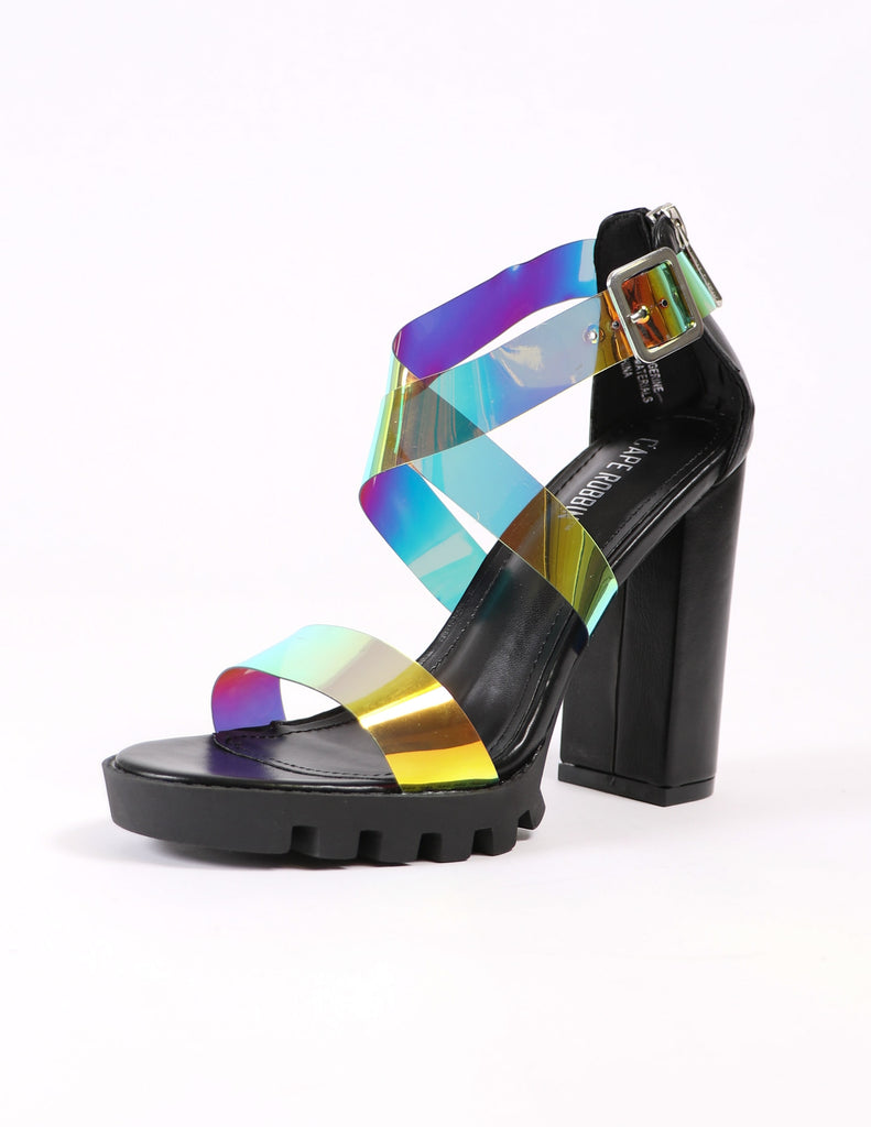 side of the black strappy metallic strap heel - elle bleu shoes