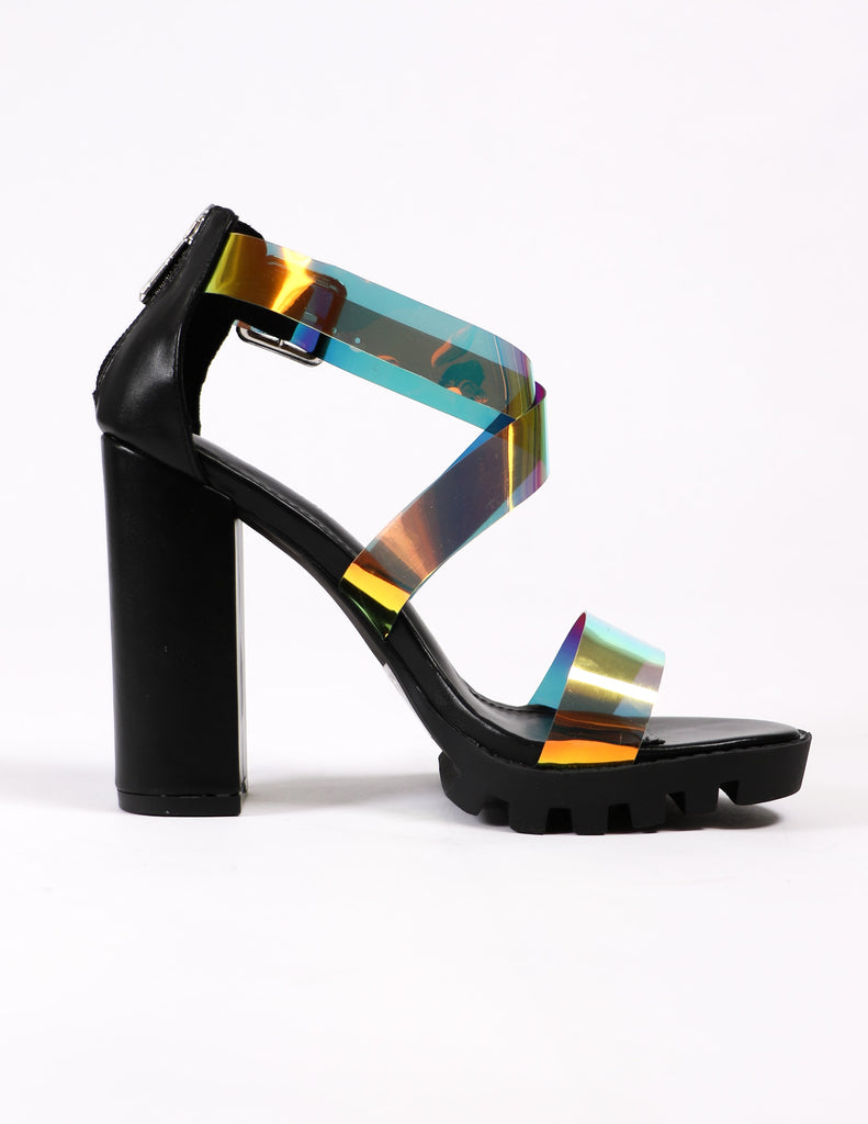 side of the black metallic strappy heel - elle bleu shoes