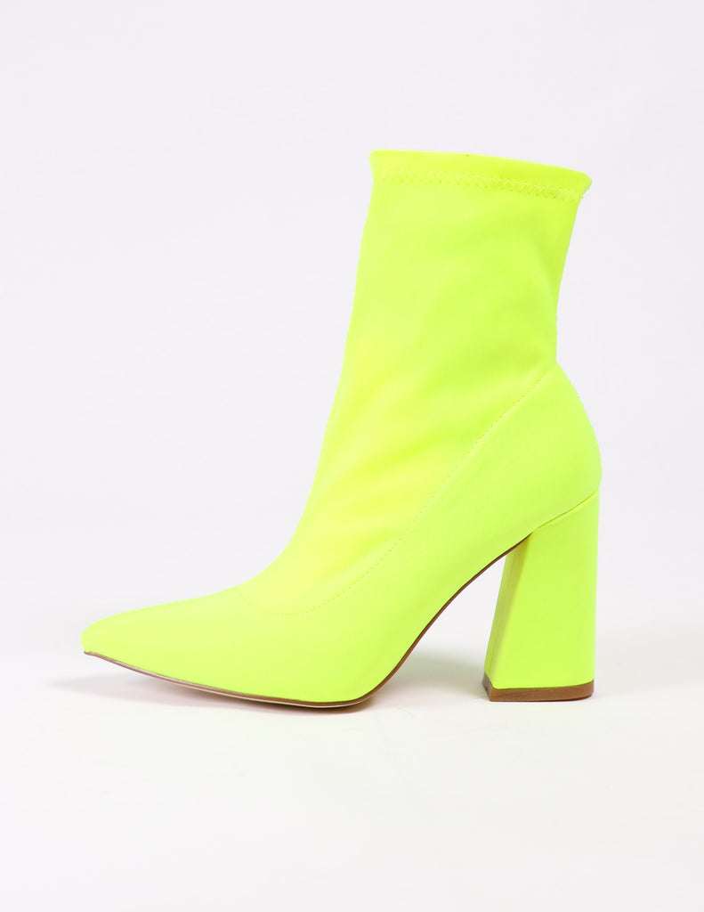 side of the highlight of my life bootie in lime green - elle bleu shoes