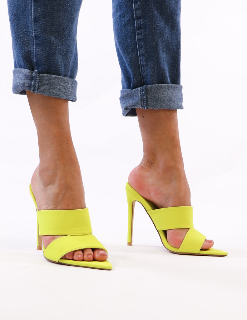 model standing in lime green heel - elle bleu shoes