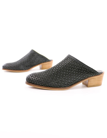 black volatile the woven one mule with stacked wood sole - elle bleu shoes