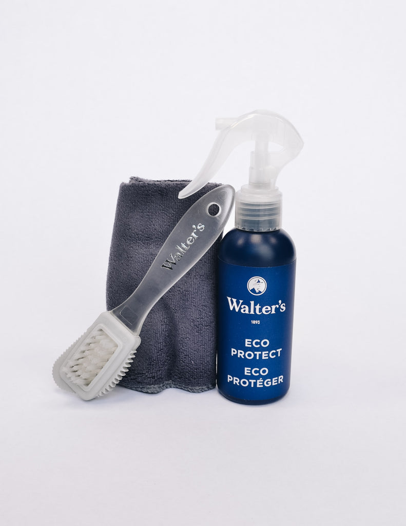 Walter's suede kit with brush, cloth towel, and eco protect bottle - elle bleu