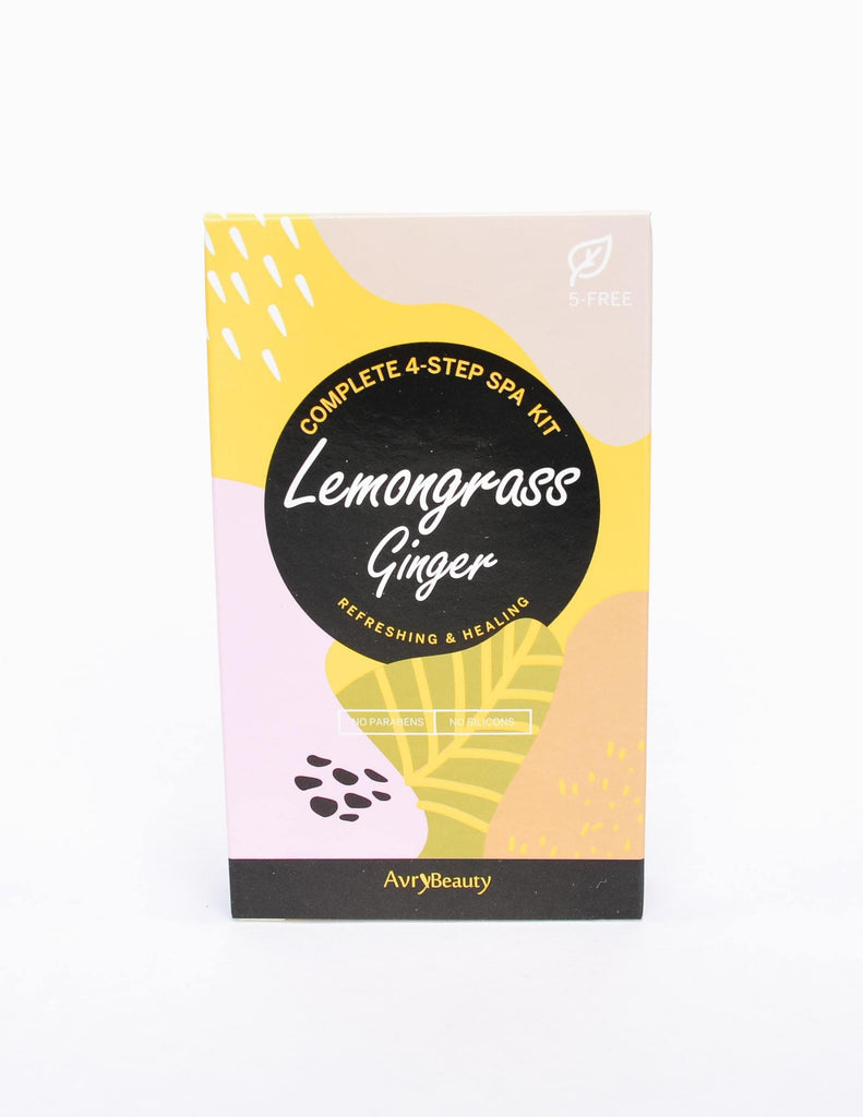 Lemongrass ginger 4 step pedi spa kit on white background