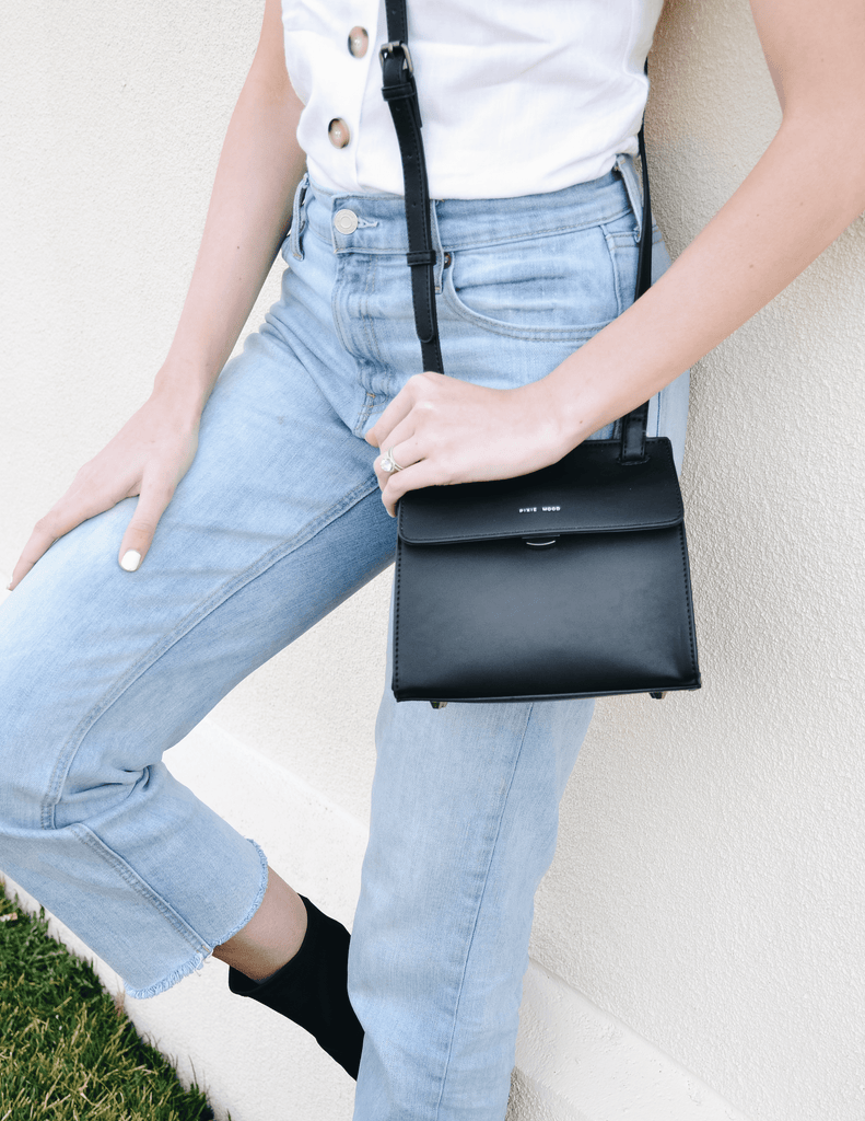 Black christy pixie mood crossbody bag on model - elle bleu