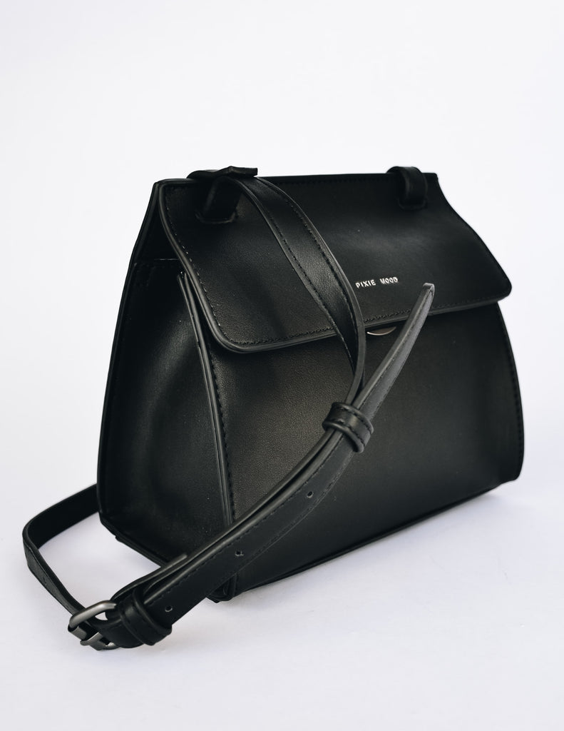 Black pixie mood christy crossbody bag showing adjustable shoulder strap