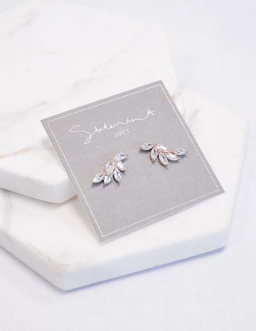 Angel wing marquise earrings on grey card - elle bleu
