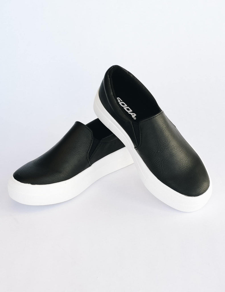 Black slip on sneaker with elastic gores and thick white sole - elle bleu shoes