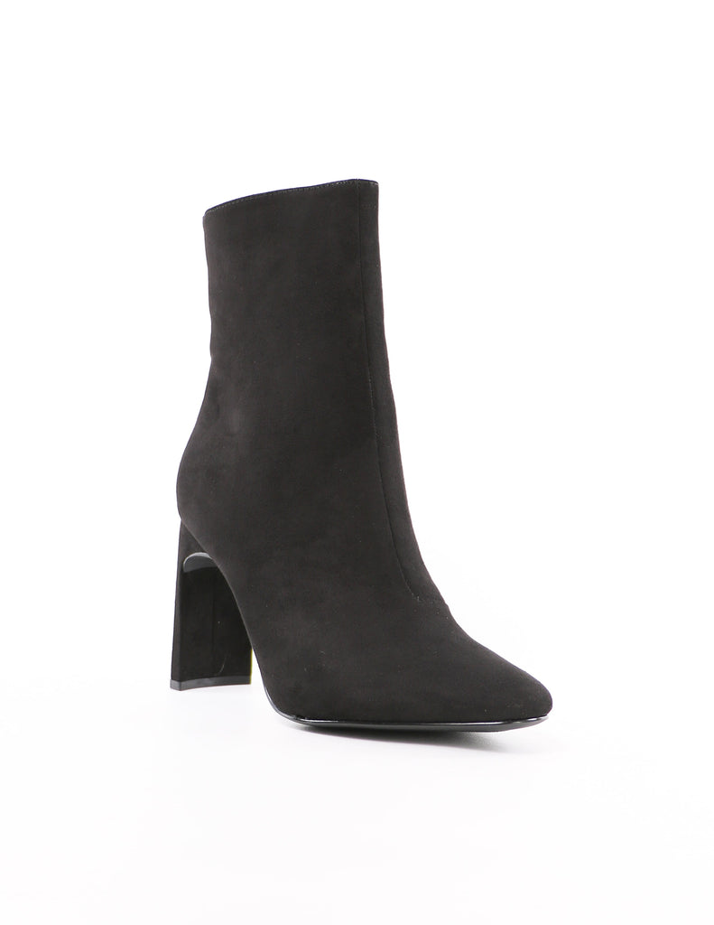 front of the pointed toe and your point is black faux suede ankle bootie - elle bleu shoes