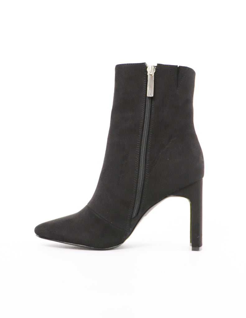 side of the black and your point is curved block heel ankle bootie - elle bleu shoes