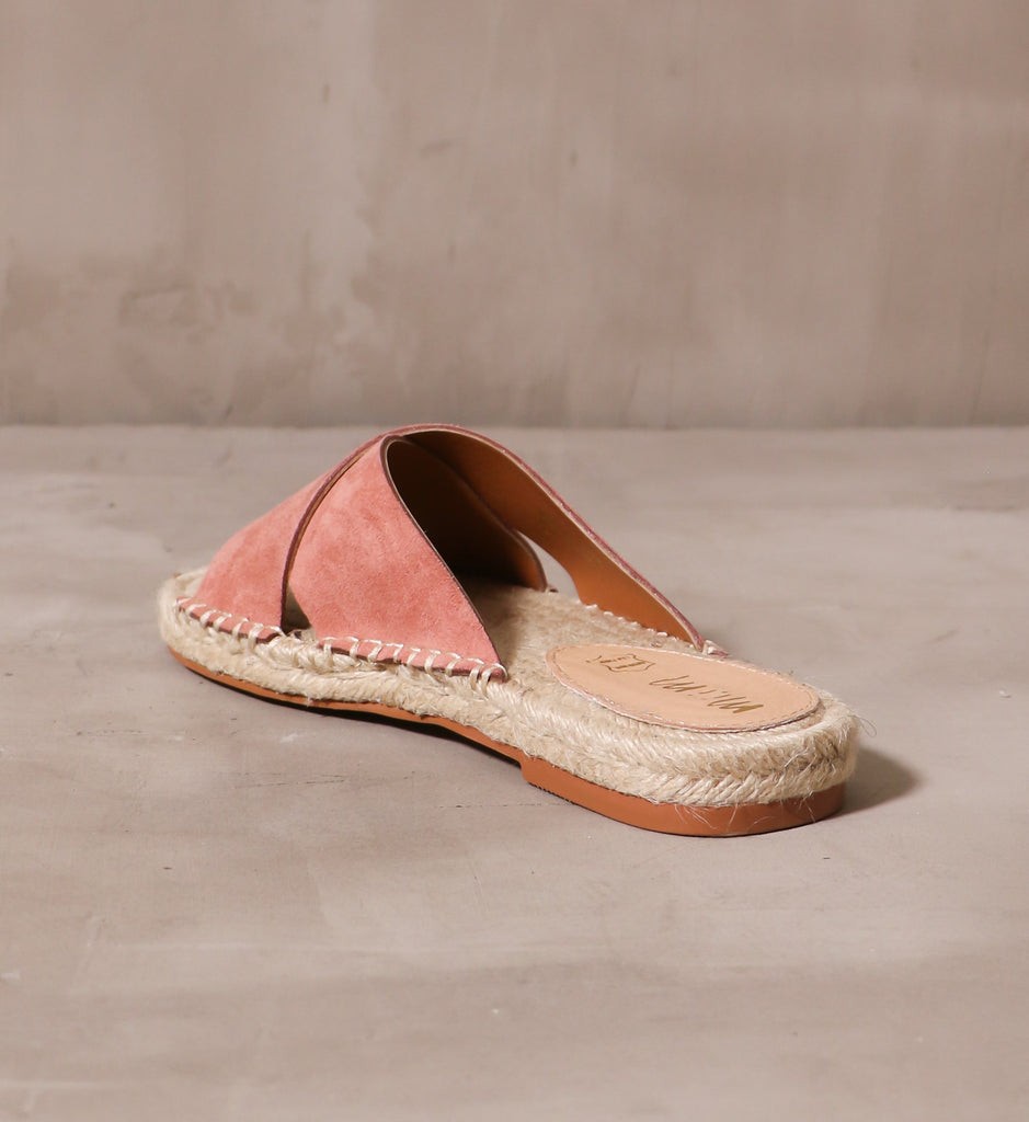 back of the open back espadrille you go with me slides with leather heel pad