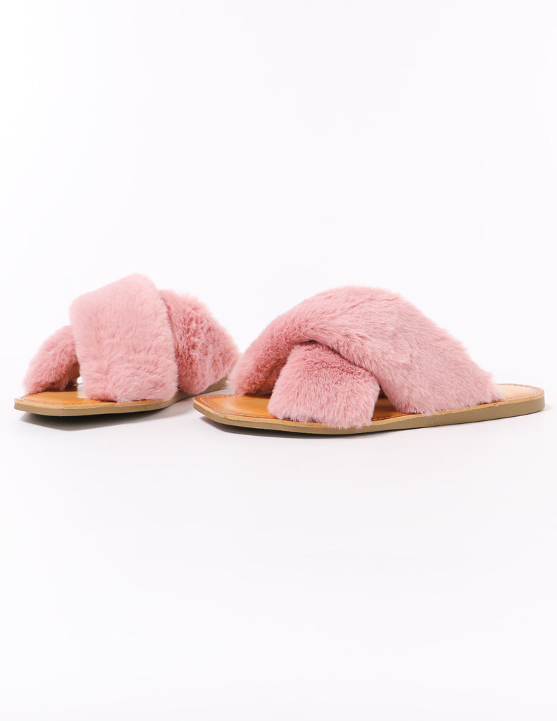 fuzzy business mauve pink flat slide slippers - elle bleu shoes