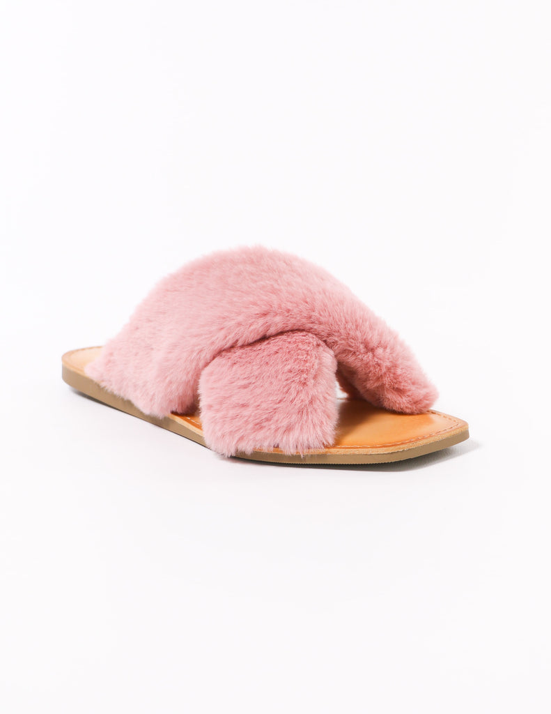 mauve pink fuzzy business flat slide slipper - elle bleu shoes