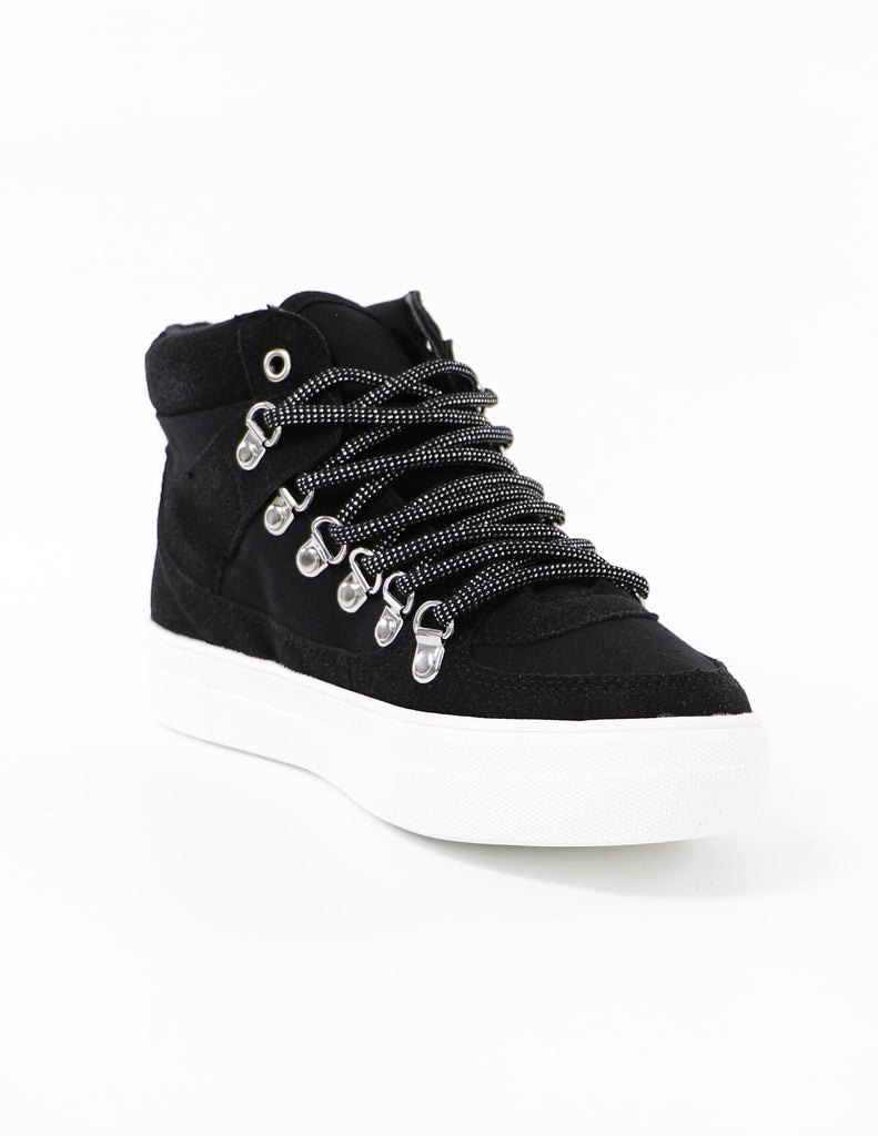front of the in the loop sneaker with black metallic laces - elle bleu shoes