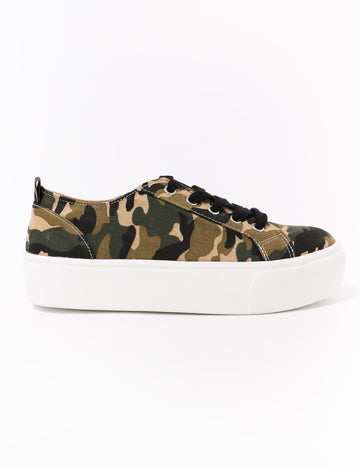 white sole canvas lace take it slow platform in camo - elle bleu shoes