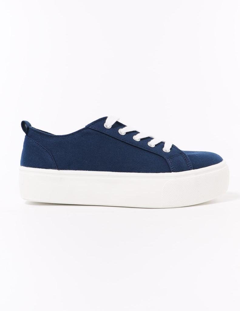 navy lace take it slow sneaker on white background