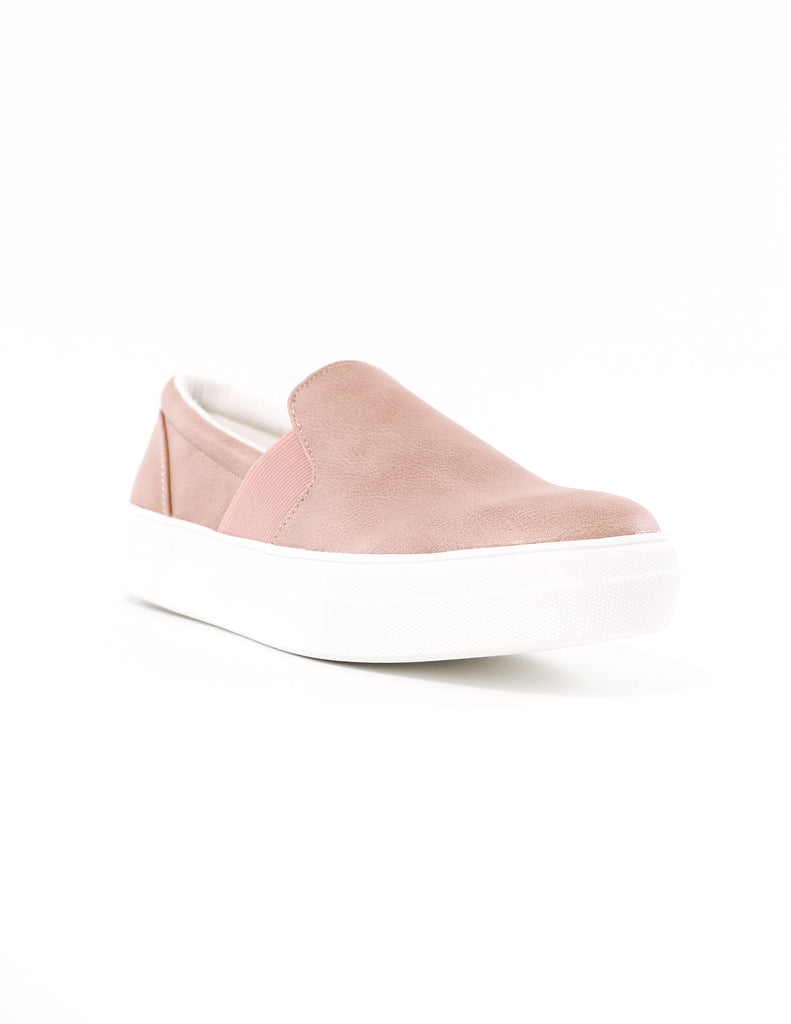 front of the kickin' it sole-o slip on mauve sneaker on white background - elle bleu shoes