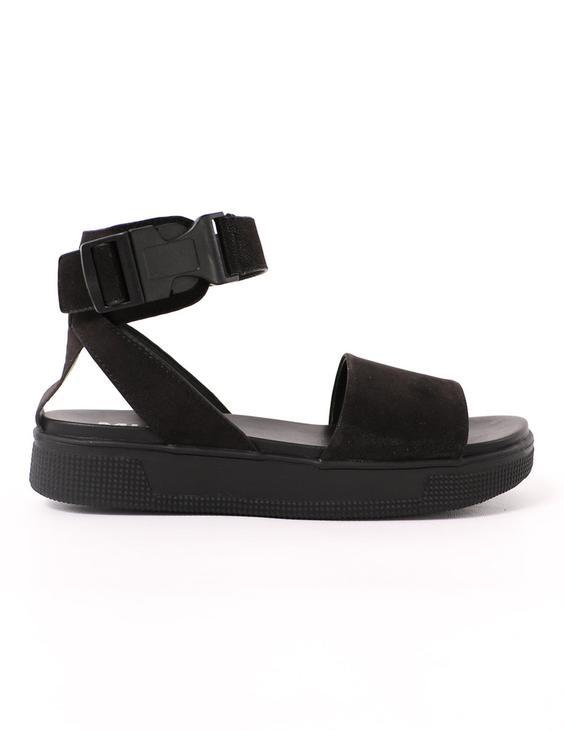 side of the black buckle mia buckle trouble platform sandal with rubber sole - elle bleu shoes