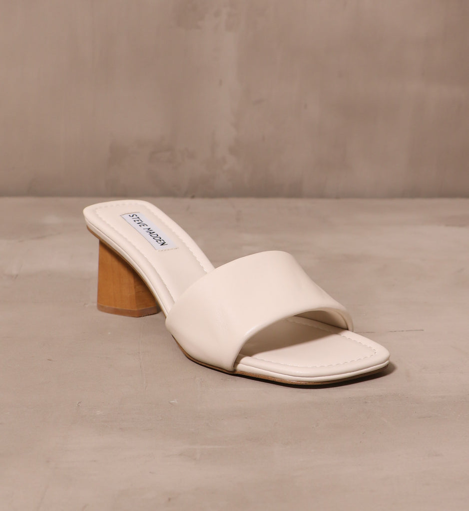 front of the open square toe bed modern kinda gal heel with cream leather upper and insole