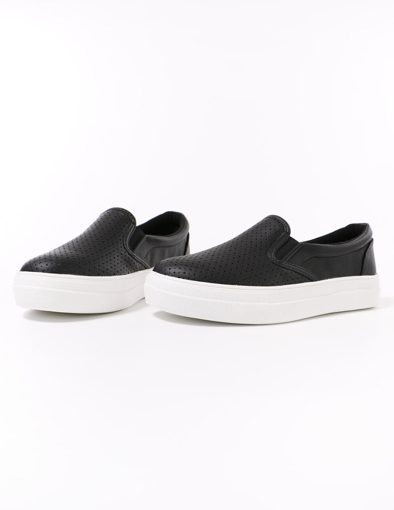 black perf every penny sneakers on white background - elle bleu