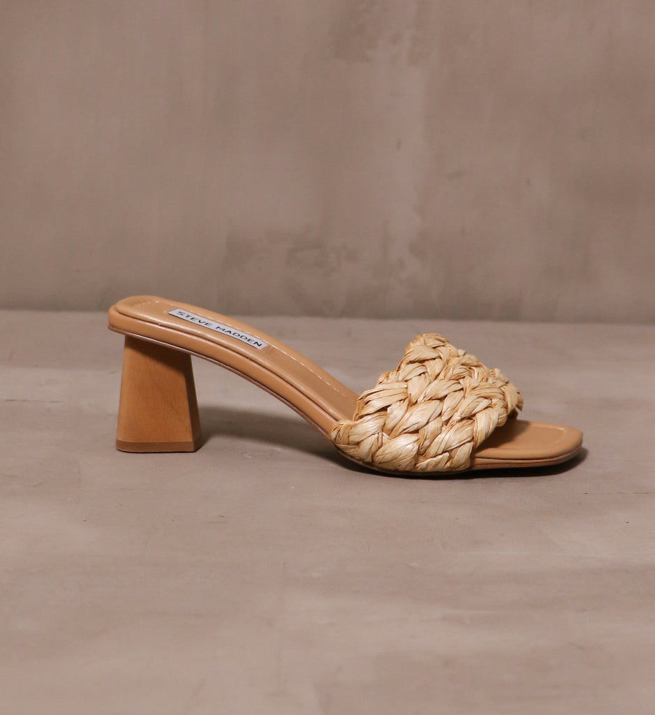 outer side of the last straw braided strap heel sandal