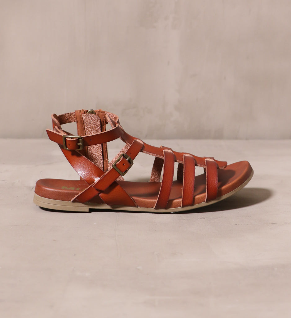 outer side of the strappy makes me happy cognac cage sandals with two buckles on the thing ankle straps