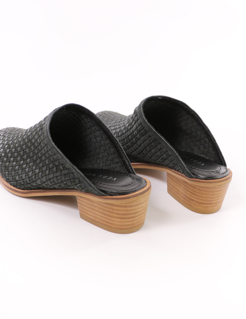 black volatile the woven one mule with genuine leather insole - elle bleu shoes
