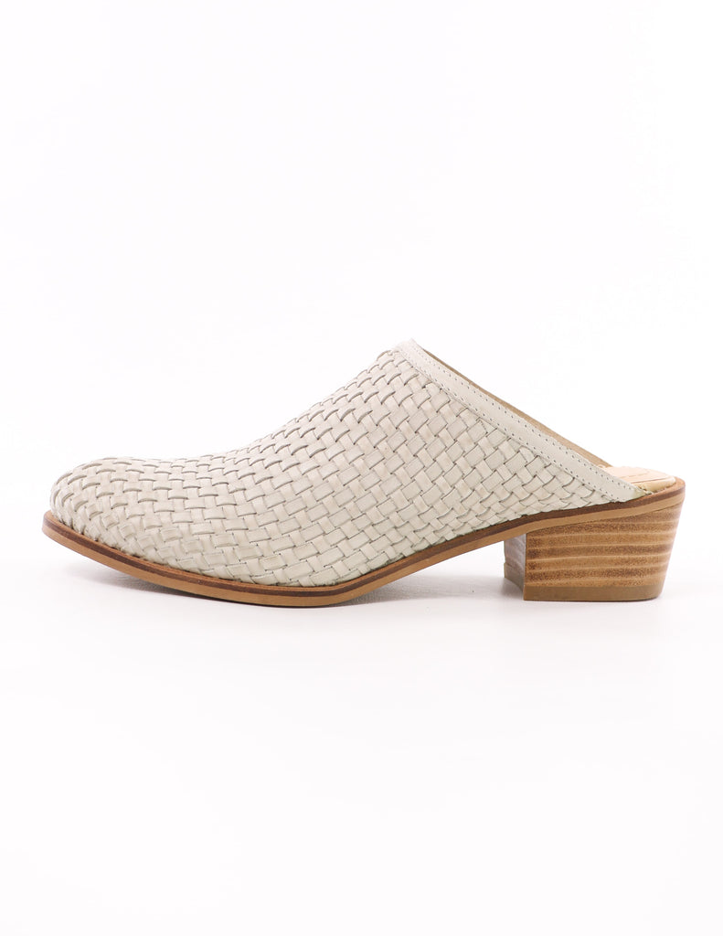 genuine leather volatile ice beige the woven one mule with authentic wood sole - elle bleu shoes